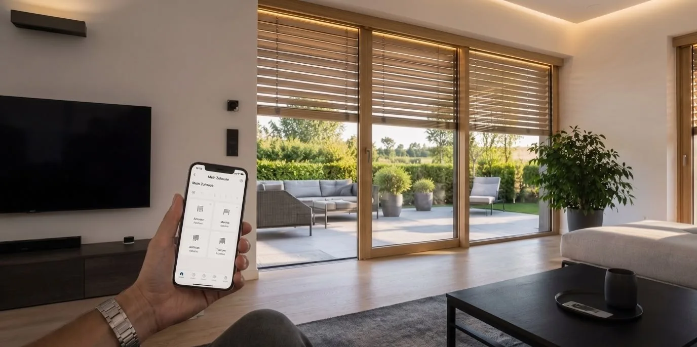 Smarte Beschattung Wien – Holzjalousien per Smartphone-App gesteuert von AVplus e.U.