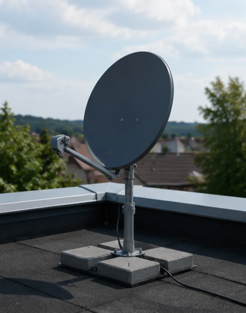 SAT-Anlage Dachmontage Wien – Satellitenschüssel auf Flachdach mit Mastständer, AVplus e.U.